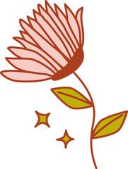 Retro simple florals in vintage illustration. Abstract hand drawn doodle cartoon floral elements, Retro vintage style flower  with sparkle., daisy, aster, chrysanthemum, marigold, calendula,  