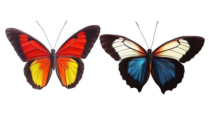 Obraz premium Vibrant Red and Blue Morpho Butterflies Isolated on White Background