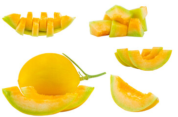 High Quality PNG Picture of orange honeydew melon melon set, isolated on white background