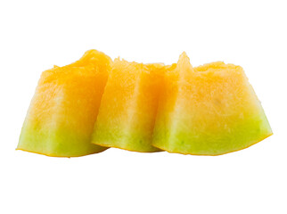 High Quality PNG Picture of orange honeydew melon slices isolated on white background.