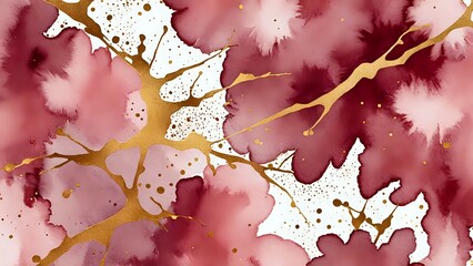 Dusty rose watercolor base with radiant gold splatter accents creates a rich, expressive luxury design