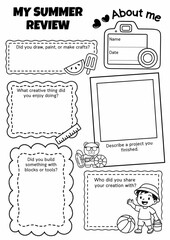 Summer Review Writing Prompt Worksheets for Grades 1–3, Back to School Activity, Summer Reflection Creative Writing, Summer Memory, Coloring Pages.
