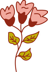 Retro simple florals in vintage illustration. Abstract hand drawn doodle cartoon floral elements, Retro vintage style flower daisy, aster, chrysanthemum, marigold, calendula.	