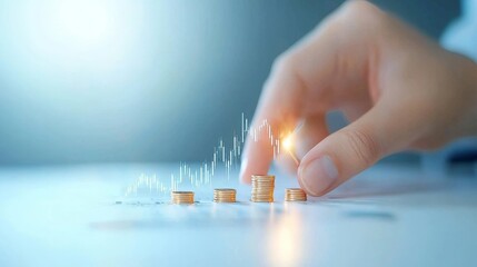 Business Growth and Scalability Concept with Coins and Hand Gesture