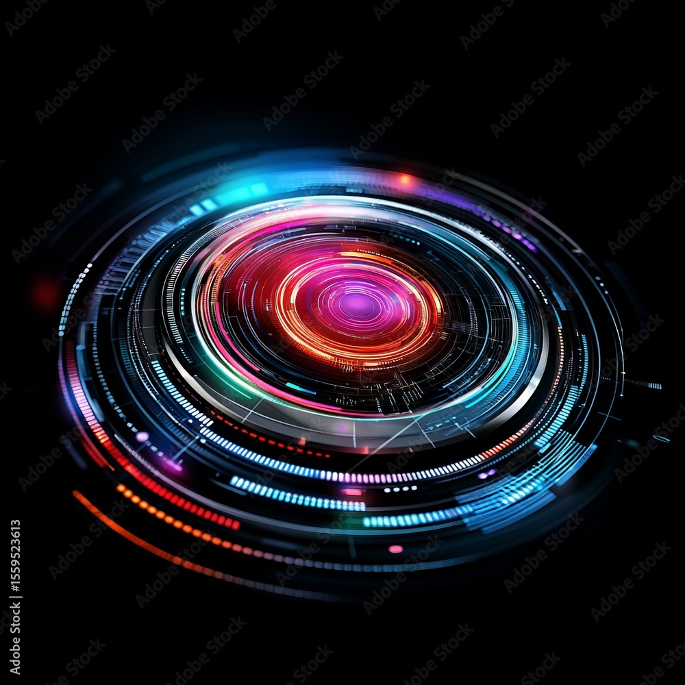 Poster futuristic digital workspace with holographic elements and automation features