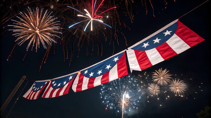Celebrate independence day with fireworks and american flags display