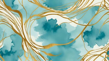 Ivory cream watercolor blended with soft sky blue and linear gold foiling adds understated sophistication