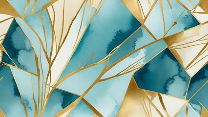 Ivory cream watercolor blended with soft sky blue and linear gold foiling adds understated sophistication