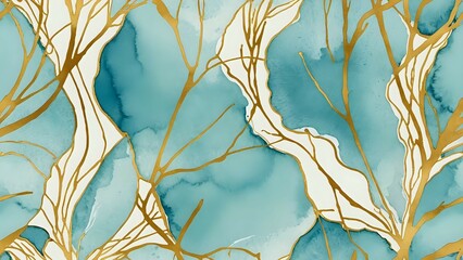 Ivory cream watercolor blended with soft sky blue and linear gold foiling adds understated sophistication