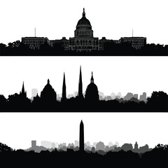 washington dc skyline silhouette set, Black & White silhouette set