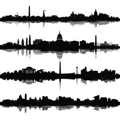 washington dc skyline silhouette set, Black & White silhouette set