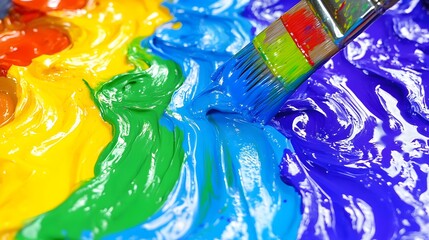 Vibrant Rainbow Paint Swirls Texture Closeup