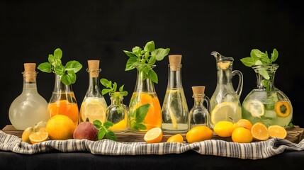 Refreshing Citrus Fruit Infused Water in Glass Bottles
