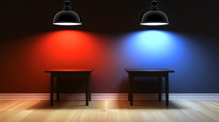 Red Blue Room Interior Two Tables Lamps Lighting