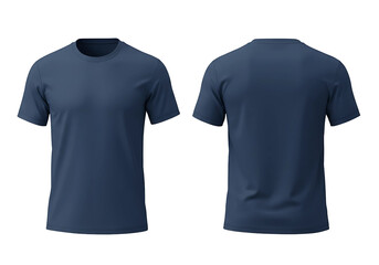 Front and back view of a plain navy blue t shirt isolated on transparent background isolated on white background