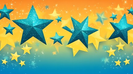 Sparkling Teal and Yellow Stars Festive Background