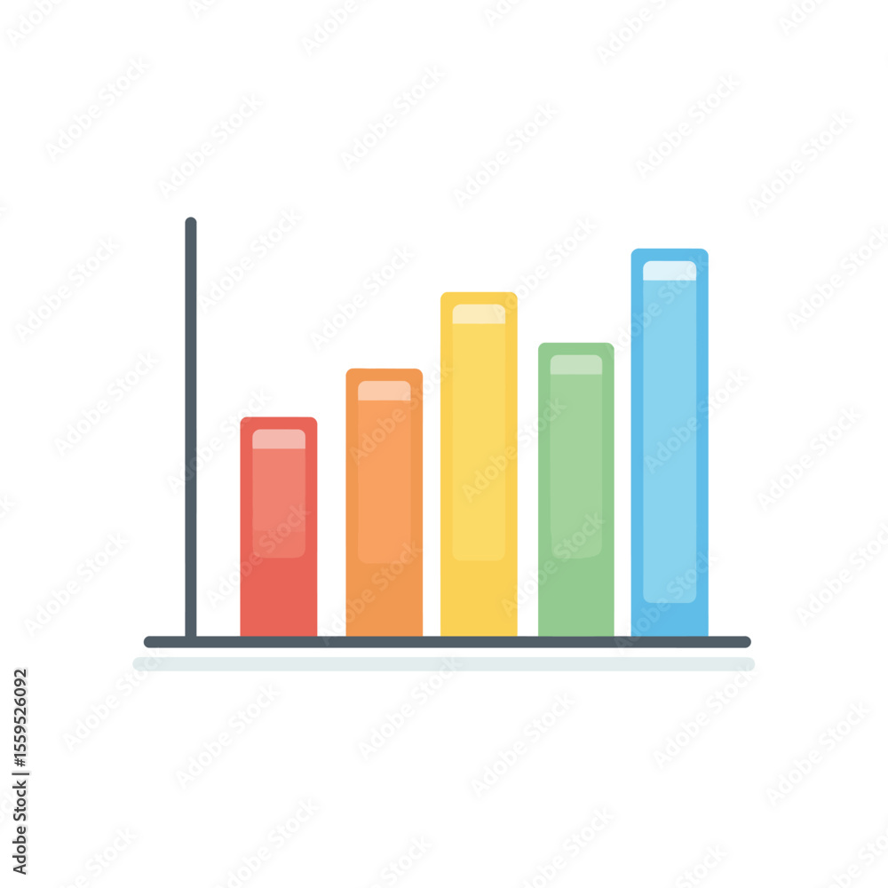 Poster colorful bar chart with growing columns on white background for data analysis