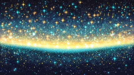 Magical Sparkling Galaxy Background Teal Gold Stars