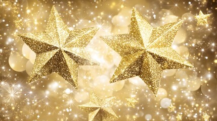Sparkling Gold Glitter Stars Festive Background