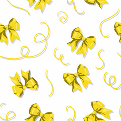 A seamless pattern featuring ribbon bows with curling accents, ideal for festive designs, gift wrapping, and decorative themes