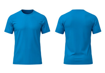 Front and back view of a plain blue short sleeve t shirt isolated on transparent background isolated on white background