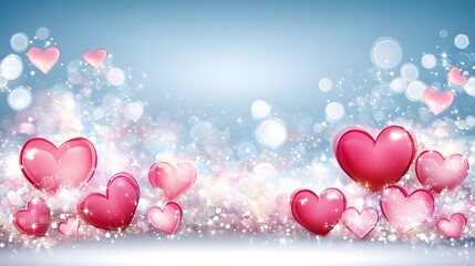 Romantic Valentine's Day Hearts Background Sparkling Glitter
