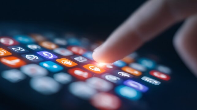 futuristic touchscreen with floating support icons, online customer service system