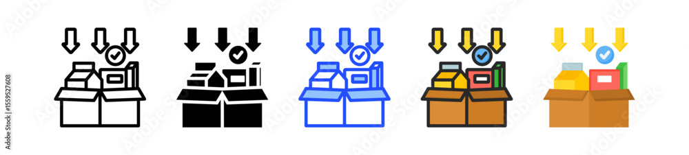 Poster packaging icon collection with multiple styles