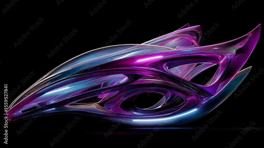 Fototapete abstract iridescent sculpture showcases modern art and futuristic design on a dark stage, displaying