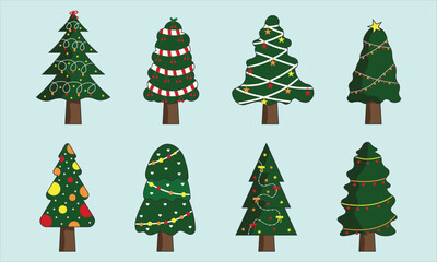 Christmas Trees Set Collection with Fun and Colorful Designs Cute Christmas Tree Illustration Set with Various Decorations