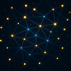 Abstract digital network with glowing blue and orange nodes connected by lines