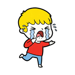 Obraz premium Cartoon Illustration of a Crying Boy Sadness and Emotion