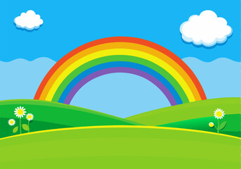 Beautiful rainbow landscape background vector illustration design