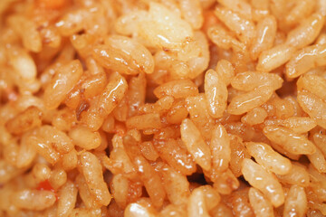 Delicious golden fried rice close up with perfect texture