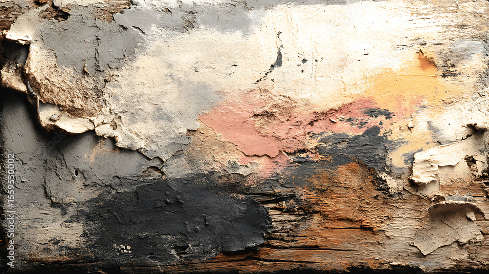 Poster aged timber with multilayered paint and weathered texture displays unique colors and patterns