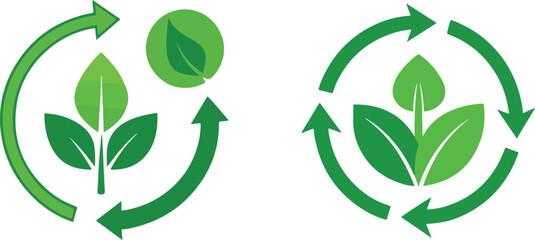  green leaf and arrow icons for biodegradable recycle
