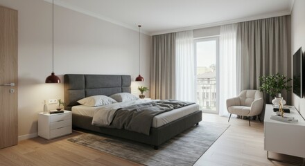 Modern bedroom with comfortable furnishings