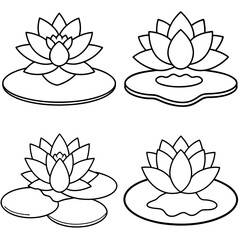 Obraz premium Water Lily with Pond Icon – Nature Line Art, Outline Vector Illustration