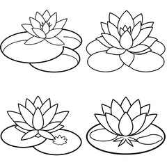 Obraz premium Water Lily with Pond Icon – Nature Line Art, Outline Vector Illustration
