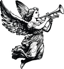 Elegant Vector Angel Playing Trumpet: Vintage Style Illustration