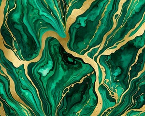 Emerald green watercolor with radiant gold foil marbling evokes richness, nature, and timeless prestige