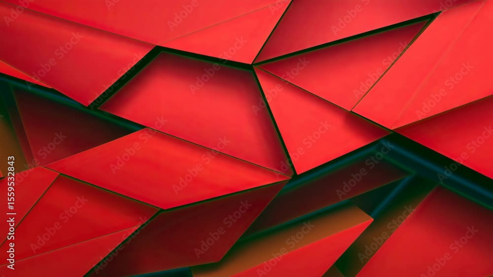 Poster abstract red geometric pattern with sharp triangular shapes and layered forms creating dynamic moder