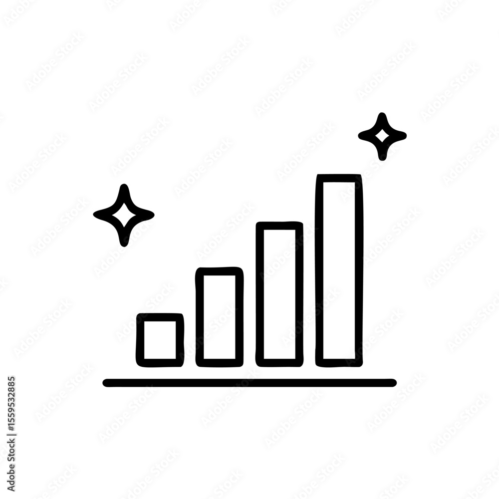 Aufkleber handdrawn bar graph with increasing columns starburst accents on background bars