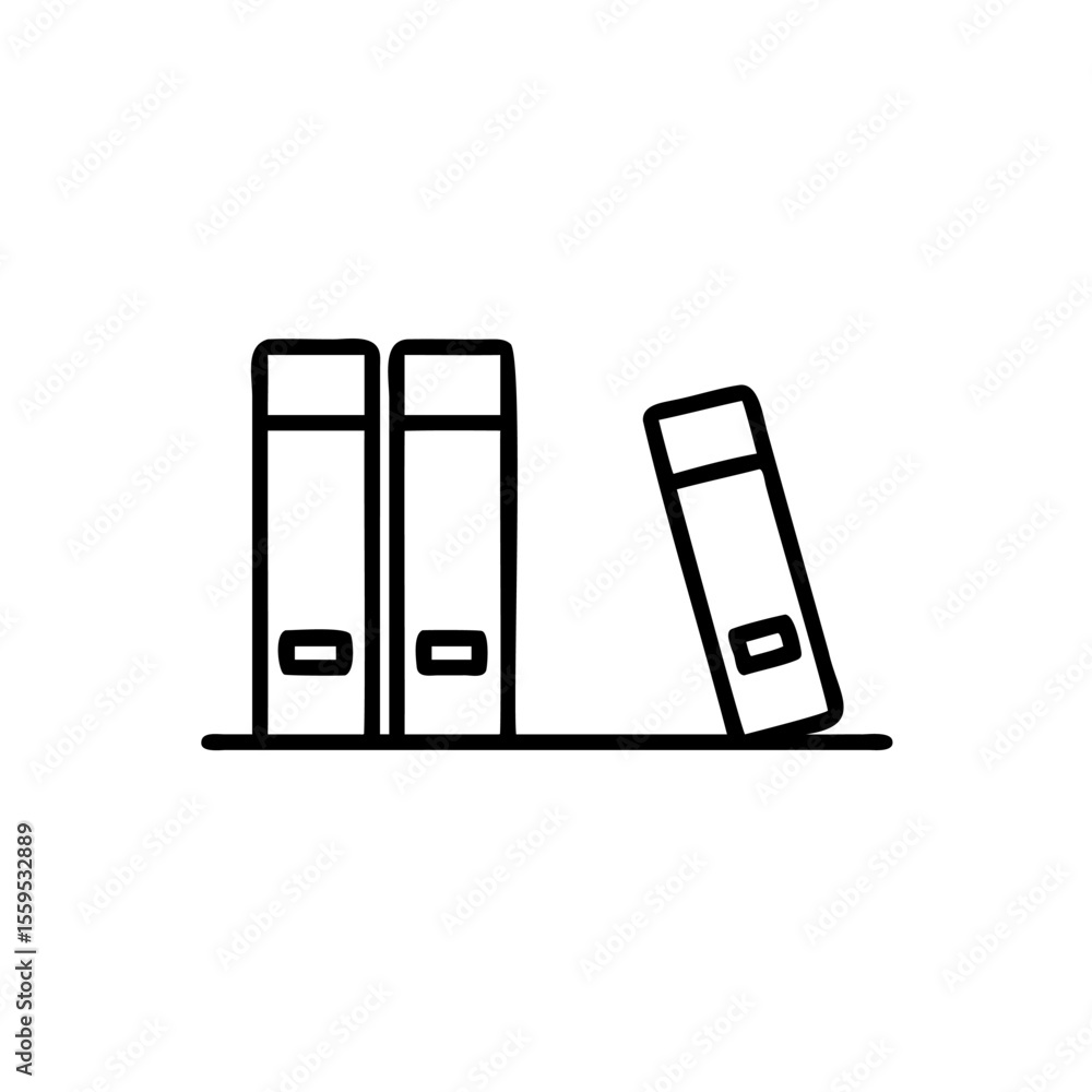 Aufkleber line art of three file folders two upright one leaning on a background files document
