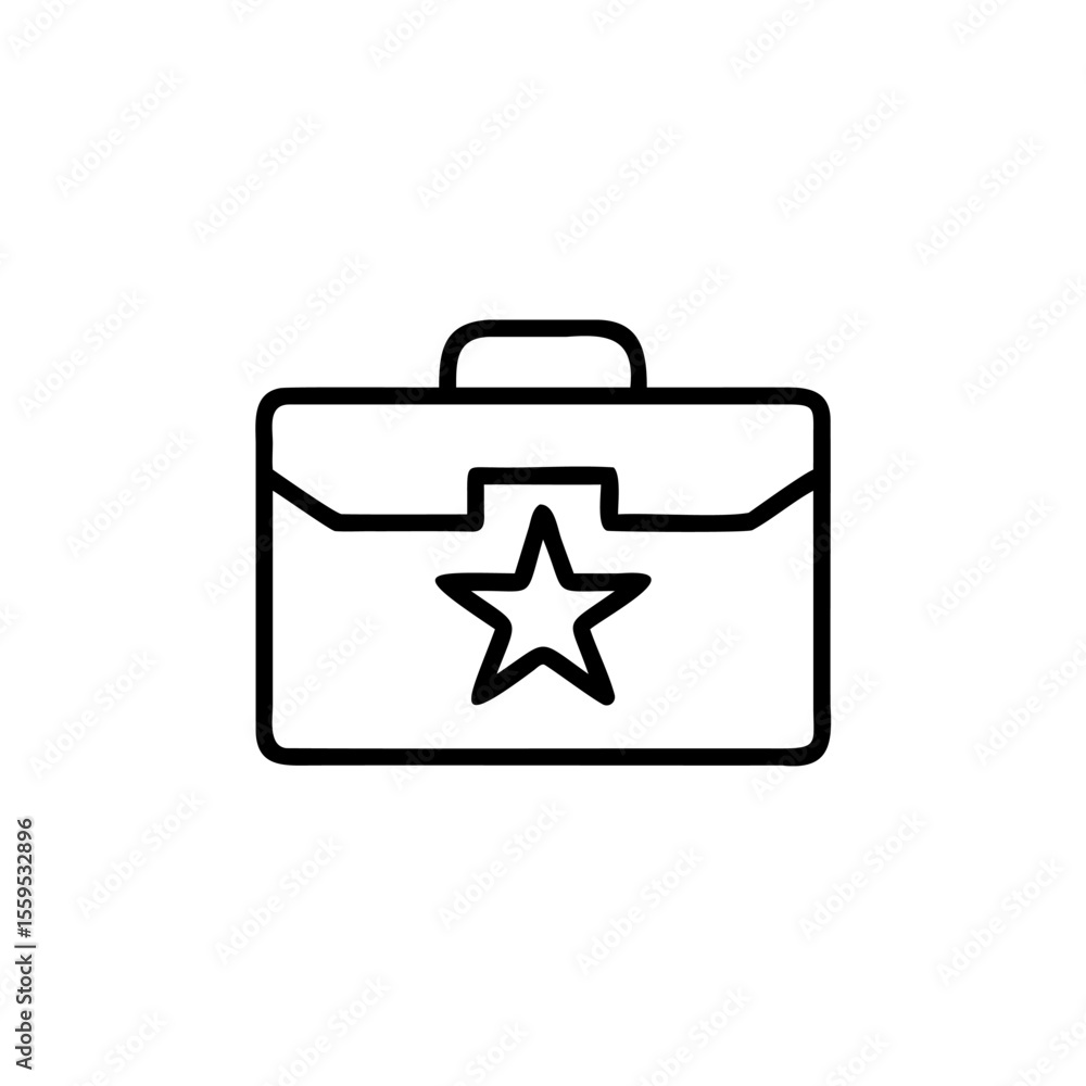 Poster outline briefcase icon with star symbol on background handdrawn vector