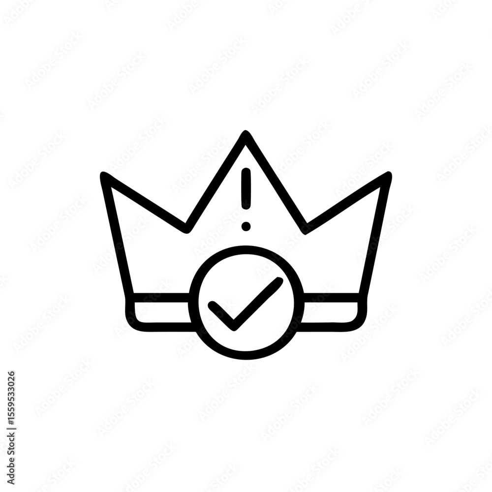 Poster line art crown with exclamation mark checkmark inside a circle on background vector