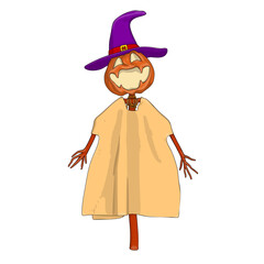 Halloween Scarecrow Lantern Jack pumpkin funny and cute. One of the symbols of the autumn holiday. Vector illustration.