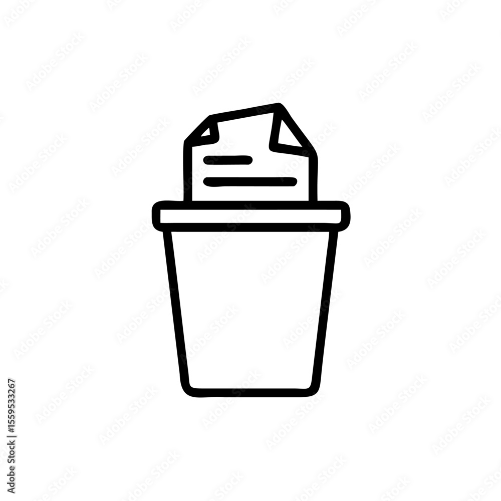 Aufkleber handdrawn of a trash can with paper documents inside on background vector