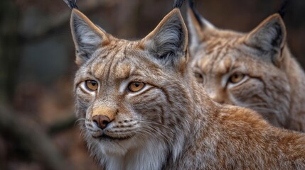 Closeup lynx pair forest
