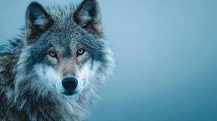 Fototapeta premium Close up portrait of a majestic wolf displaying detailed fur and intense gaze